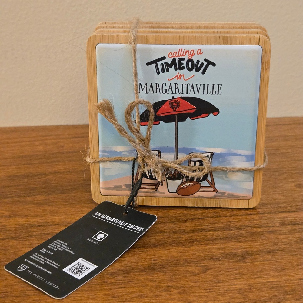 Chicago Bears Margaritaville Coasters 4 Pack Bamboo Ceramic NFL Memory Company
